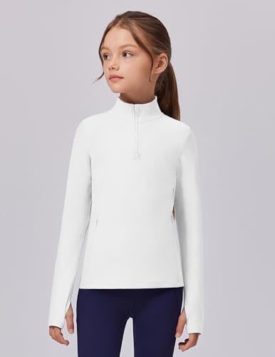 Zaclotre Girls Fleece Long Sleeve Shirts Half Zip Pullover Sweatshirt With Pockets Kids Athletic Winter Jacket