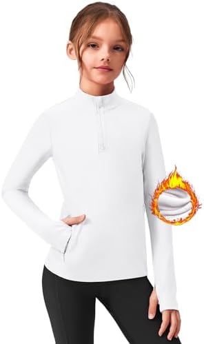 Zaclotre Girls Fleece Long Sleeve Shirts Half Zip Pullover Sweatshirt with Pockets Kids Athletic Winter Jacket