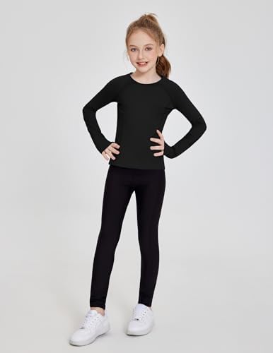 Zaclotre Girls Long Sleeve Shirts With Thumb Holes Quick Dry Workout Athletic Tops For Kids Sport Performance Clothes