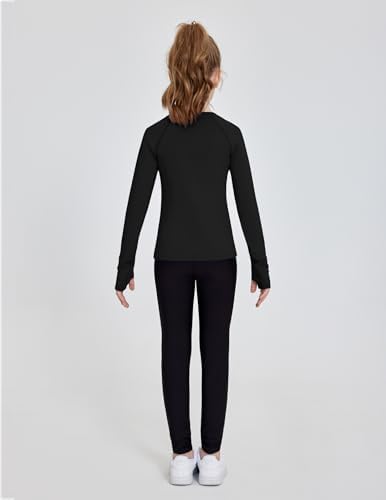 Zaclotre Girls Long Sleeve Shirts With Thumb Holes Quick Dry Workout Athletic Tops For Kids Sport Performance Clothes
