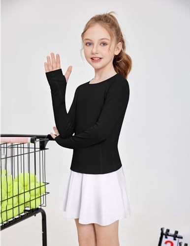 Zaclotre Girls Long Sleeve Shirts With Thumb Holes Quick Dry Workout Athletic Tops For Kids Sport Performance Clothes