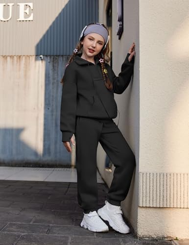 Zaclotre Girls Sweatsuit 2 Piece Outfits Fall Winter Fleece Half Zip Thumb Hole Sweatshirts And Sweatpants Joggers Set