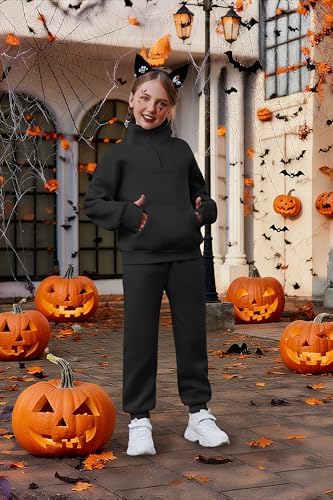 Zaclotre Girls Sweatsuit 2 Piece Outfits Fall Winter Fleece Half Zip Thumb Hole Sweatshirts And Sweatpants Joggers Set