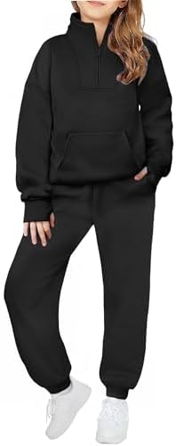Zaclotre Girls Sweatsuit 2 Piece Outfits Fall Winter Fleece Half Zip Thumb Hole Sweatshirts and Sweatpants Joggers Set