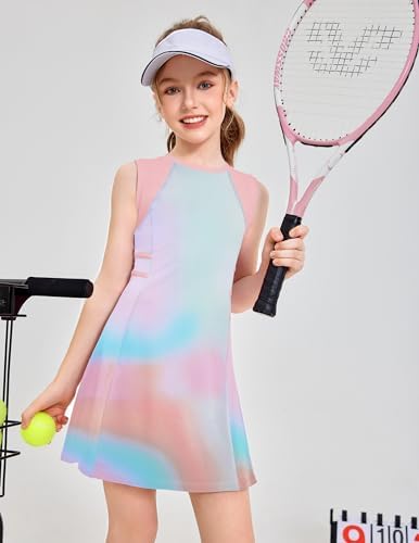 Zaclotre Girls Tennis Dress Cute Golf Outfit Sleeveless Workout Athletic Dresses With Shorts Pockets