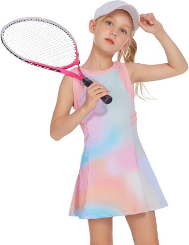 Zaclotre Girls Tennis Dress Cute Golf Outfit Sleeveless Workout Athletic Dresses with Shorts Pockets