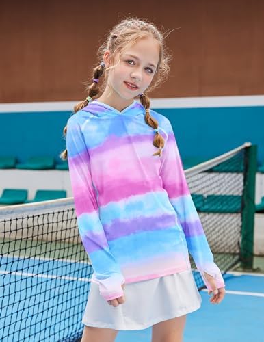 Zaclotre Kids UPF 50+ Sun Shirt Girls Quick Dry Sun Protection Clothing Athletic Hoodie With Thumbholes