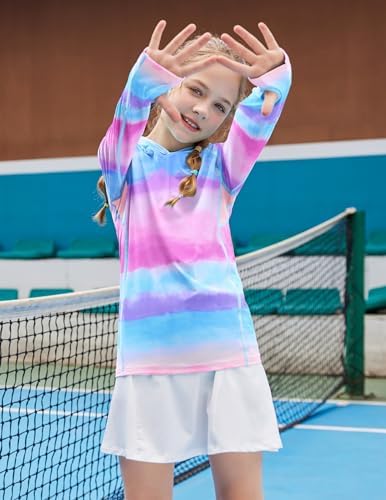 Zaclotre Kids UPF 50+ Sun Shirt Girls Quick Dry Sun Protection Clothing Athletic Hoodie With Thumbholes
