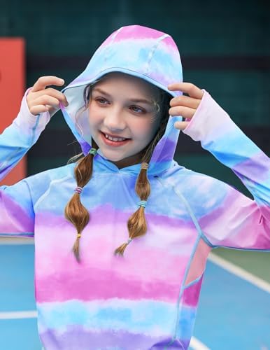 Zaclotre Kids UPF 50+ Sun Shirt Girls Quick Dry Sun Protection Clothing Athletic Hoodie With Thumbholes