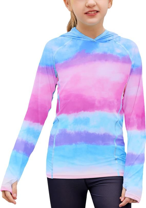 Zaclotre Kids UPF 50+ Sun Shirt Girls Quick Dry Sun Protection Clothing Athletic Hoodie with Thumbholes