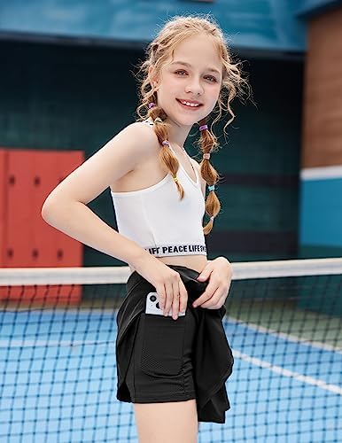 Zaclotre Skorts Skirts For Girls Elastic High Waisted Tennis Skirt With 2 Pockets Athletic Golf Workout Sports Shorts