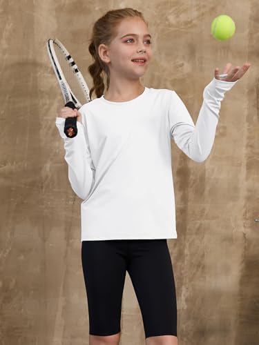 ZDC Girls Long Sleeve Athletic Shirts Kids Crewneck Quick Dry Workout Yoga Tops Basic Tees Activewear