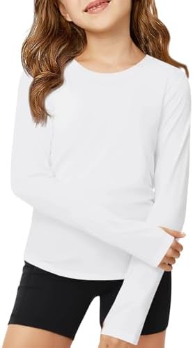 ZDC Girls Long Sleeve Athletic Shirts Kids Crewneck Quick Dry Workout Yoga Tops Basic Tees Activewear