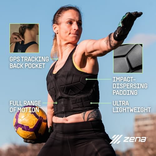 Zena Sport - Adult Chest Protector Vest For Women - Front Zip Padded Compression Vest - For Contact Sports Lacrosse Softball Football Basketball & More - Breast & Rib Protection - Black
