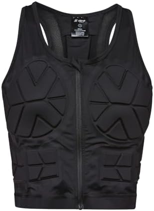 Zena Sport - Adult Chest Protector Vest for Women - Front Zip Padded Compression Vest - for Contact Sports Lacrosse Softball Football Basketball & More - Breast & Rib Protection - Black