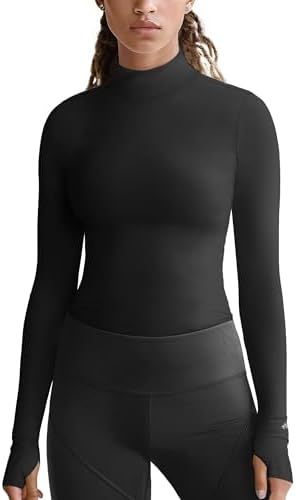 Zengjo Mock Neck Long Sleeve Workout Top Thumb Hole Athletic Shirts for Women Running Yoga Lightweight Thermal Baselayer