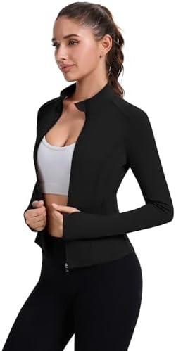 ZHENWEI Workout Jackets For Women Full Zip Up Cropped Athletic Long Sleeve Lightweight Slim Fit Running Tops With Pockets