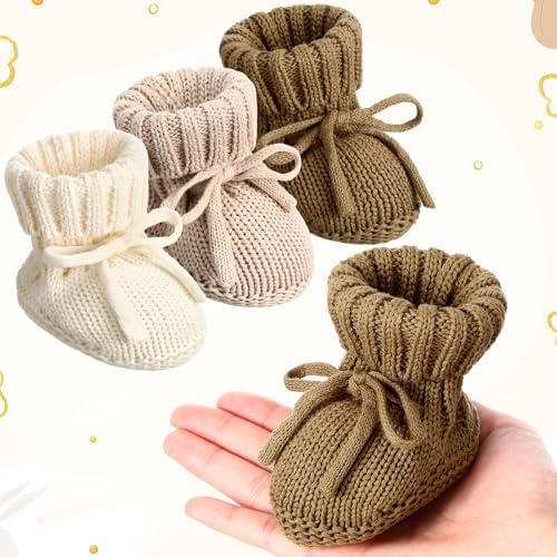 3 Pairs Knitted Baby Booties 0-6 Months Newborn Baby Shoes First Walkers Cozy Shoes For Infant Girl Boy