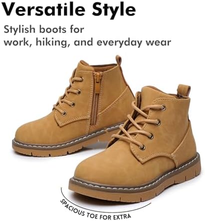 Ahannie Boys Boots Toddler Kids Work Boots Outdoor Casual Side Zipper Ankle Shoes(Toddler/Little Kid/Big Kid)