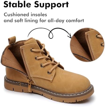 Ahannie Boys Boots Toddler Kids Work Boots Outdoor Casual Side Zipper Ankle Shoes(Toddler/Little Kid/Big Kid)