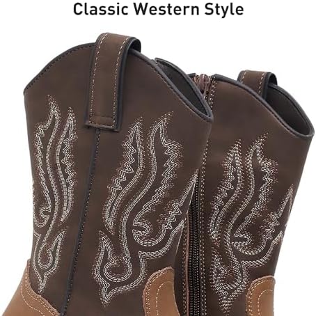 Ahannie Kids Cowboy Boots Boys Girls Square Toe Mid-Calf Cowgirl Western Boots With Side Zipper (Toddler/Little Kid/Big Kid)