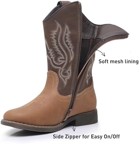 Ahannie Kids Cowboy Boots Boys Girls Square Toe Mid-Calf Cowgirl Western Boots With Side Zipper (Toddler/Little Kid/Big Kid)