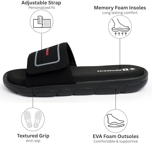 Alpine Swiss Gabe Men's Cloud Slide Sandals Ultra-Comfortable Shock-Absorbing Foam Insole With Arch Support Adjustable Strap Waterproof Anti-Slip Traction Great For Recovery Gym Shoes