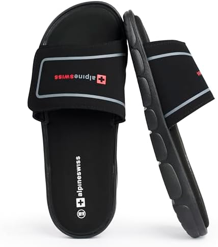 Alpine Swiss Gabe Men's Cloud Slide Sandals Ultra-Comfortable Shock-Absorbing Foam Insole With Arch Support Adjustable Strap Waterproof Anti-Slip Traction Great For Recovery Gym Shoes