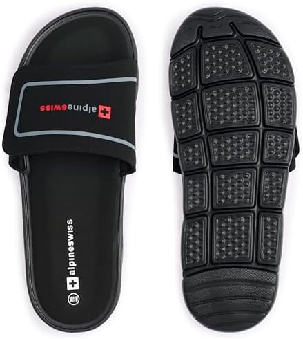 Alpine Swiss Gabe Men's Cloud Slide Sandals Ultra-Comfortable Shock-Absorbing Foam Insole With Arch Support Adjustable Strap Waterproof Anti-Slip Traction Great For Recovery Gym Shoes
