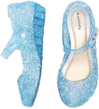 Amtidy Flats Mary Jane Dance Party Cosplay Shoes Snow Queen Princess Birthday Sandals for Little Girls Toddler