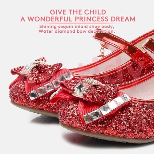 Amtidy Girls Dress Shoes Mary Jane Wedding Party Shoes Glitter Bridesmaids Princess Heels