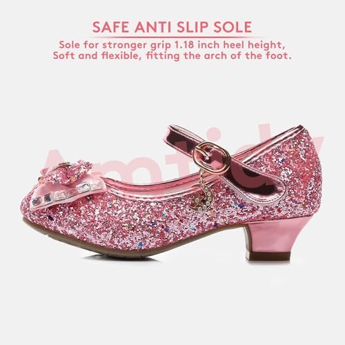 Amtidy Girls Dress Shoes Mary Jane Wedding Party Shoes Glitter Bridesmaids Princess Heels