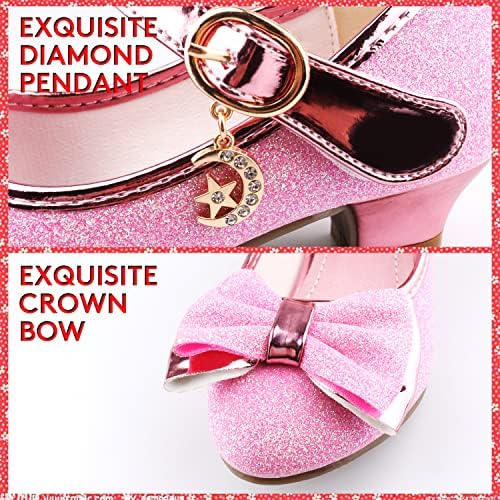 Amtidy Girls Dress Shoes Mary Jane Wedding Party Shoes Glitter Bridesmaids Princess Heels