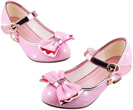 Amtidy Girls Dress Shoes Mary Jane Wedding Party Shoes Glitter Bridesmaids Princess Heels