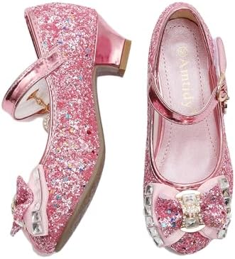 Amtidy Girls Dress Shoes Mary Jane Wedding Party Shoes Glitter Bridesmaids Princess Heels