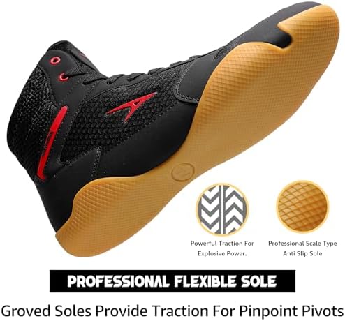 ASHION Men's Wrestling Shoes Boxing Shoes Lightweight High Top Fitness Sneakers Weightlifting Powerlifting Shoes Zero Drop Sole