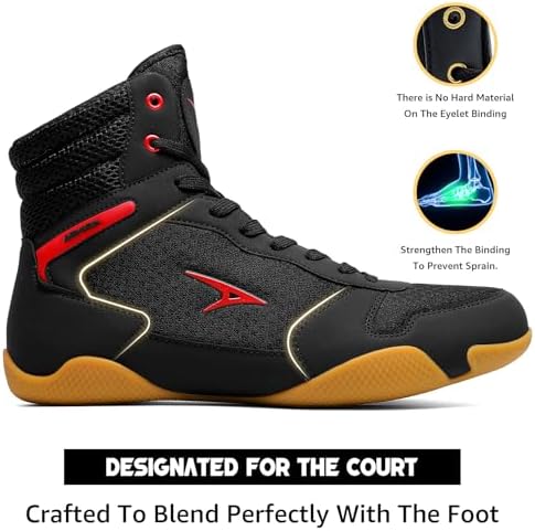 ASHION Men's Wrestling Shoes Boxing Shoes Lightweight High Top Fitness Sneakers Weightlifting Powerlifting Shoes Zero Drop Sole