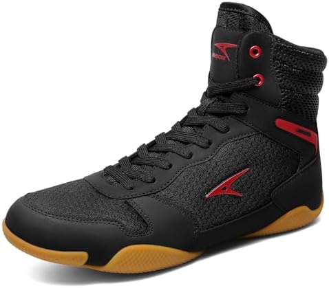ASHION Men's Wrestling Shoes Boxing Shoes Lightweight High Top Fitness Sneakers Weightlifting Powerlifting Shoes Zero Drop Sole