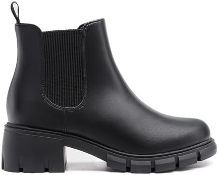 Athlefit Girls Ankle Boots Kids Comfortable Slip On Lug Sole Chelsea Booties For Toddler Little Kid Big Kids