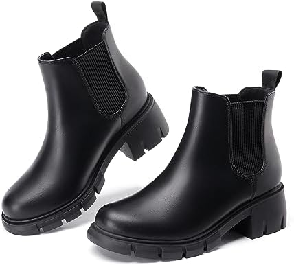 Athlefit Girls Ankle Boots Kids Comfortable Slip On Lug Sole Chelsea Booties For Toddler Little Kid Big Kids