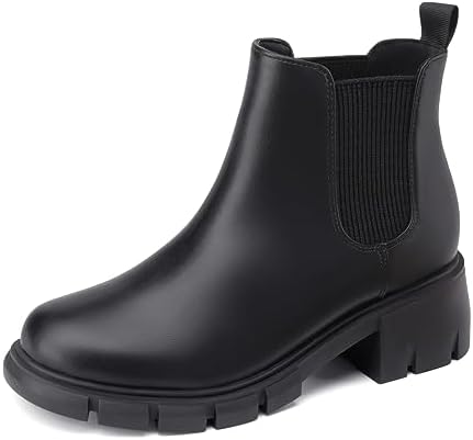 Athlefit Girls Ankle Boots Kids Comfortable Slip on Lug Sole Chelsea Booties for Toddler Little Kid Big Kids