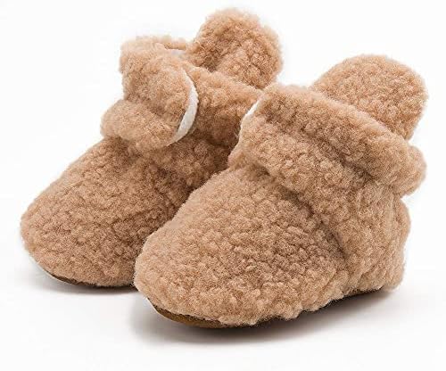 Babelvit Newborn Baby Boy Girl Soft Fleece Booties Stay On Infant Slippers Socks Shoe Non Skid Gripper Toddler First Walkers Winter Ankle Crib Shoes