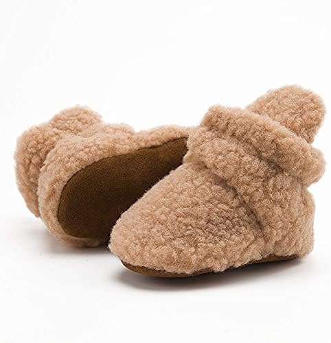Babelvit Newborn Baby Boy Girl Soft Fleece Booties Stay On Infant Slippers Socks Shoe Non Skid Gripper Toddler First Walkers Winter Ankle Crib Shoes