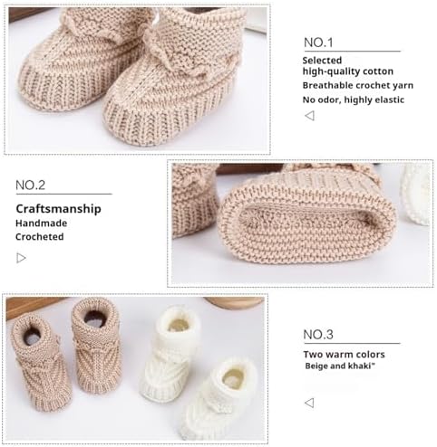 Baby Booties Newborn Walking Shoes Infant Hand Crochet Knit Cotton Sock Booties Soft Cozy Socks Slippers Indoor House Shoes For Baby 2 Pairs
