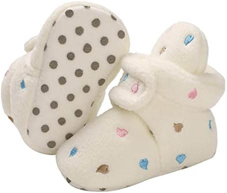 Baby Fleece Booties Newborn Warm Slippers Cozy Winter Boots Sock Shoes Infant Crib Bootie with Non Skid Bottom 0-18Month