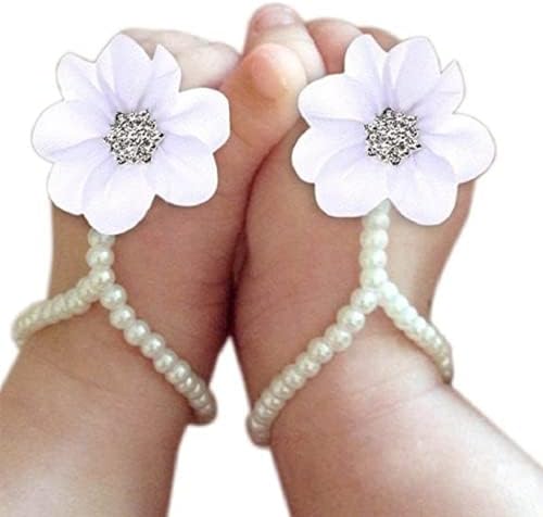 Baby Girl Foot Flower Shoes Barefoot Sandals Pearl Chiffon