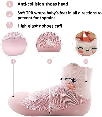 Baby Girl Sock Shoes Rubber Sole Non Slip Indoor Slipper Infant Girls First Walking Floor Shoes Soft Sole Non-Skid Slipper Breathable Lightweight Cotton Mesh Baby Shoes