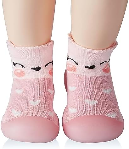 Baby Girl Sock Shoes Rubber Sole Non Slip Indoor Slipper Infant Girls First Walking Floor Shoes Soft Sole Non-Skid Slipper Breathable Lightweight Cotton Mesh Baby Shoes