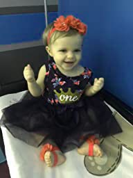 Baby Girls Infant Crochet Butterfly Headbands And Knitted Flower Barefoot Sandals.(BBFJ3) (Orange)