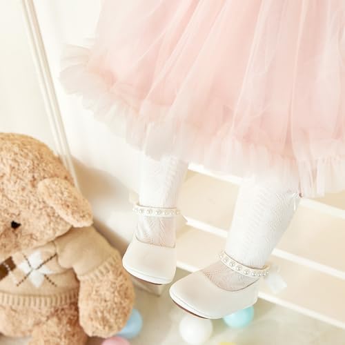 Baby Girls Mary Jane Flats - Infant Newborn Walking Shoes Soft Rubber Sole Princess Wedding